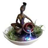 Fuente De Agua Africana Sentada Con Luz Led Cuenco De  30 Cm