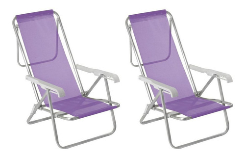 2 Cadeiras De Praia Reclináveis 8 Pos Alumínio Lilás Mor Cor Violeta