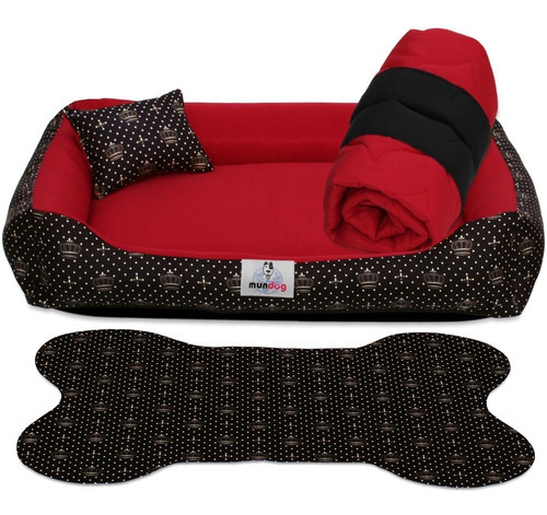 Kit Cama Casinha Caminha Pet Para Cachorro Lavável - Média Cor Coroa Red Gold