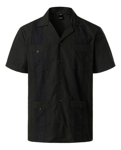 Camisa Guayabera Cubana Revere Para Hombre, Manga Corta, Cas