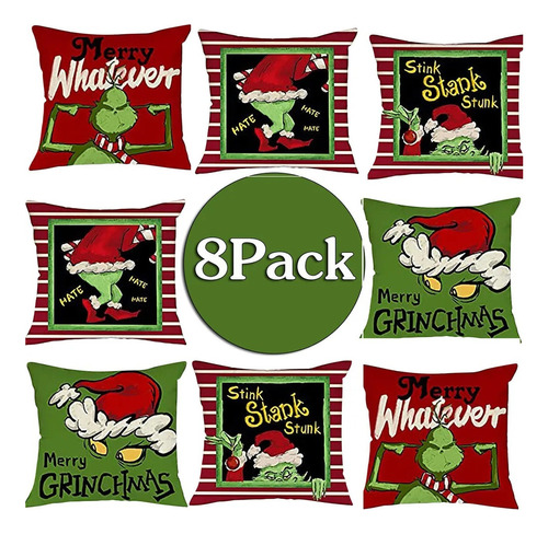 8 Fundas De Almohada De Grinch De Navidad 45 X 45 Cm