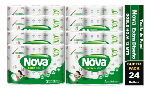 Toalla De Papel Nova Extra Diseño Doble Hoja 24 Rollos