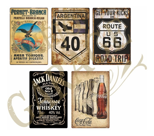 Combo Carteles Vintage 20x30cm X 5 Unid 