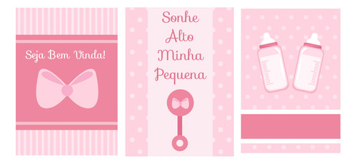 Kit 3 Quadros Placas Infantil Rosa Quarto Bebê Menina