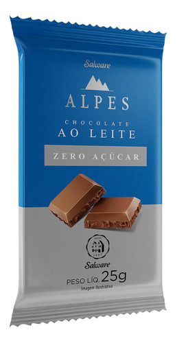 Chocolate Ao Leite Zero Açucar Salware Alpes 25g