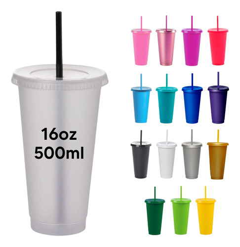 30 Vasos Con Popote Para Fiesta De 16 Oz - Reutilizables