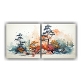 40x20cm Set 2 Canvas Vintage Llamativo A Pine Tree In Waterc