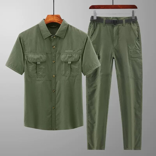 Conjunto De Dos Camisas Tácticas Overs Para Hombre, Pantalon