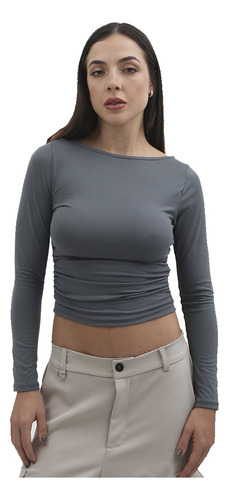 Remera Cuello Bote Dama Manga Larga Modal Soft