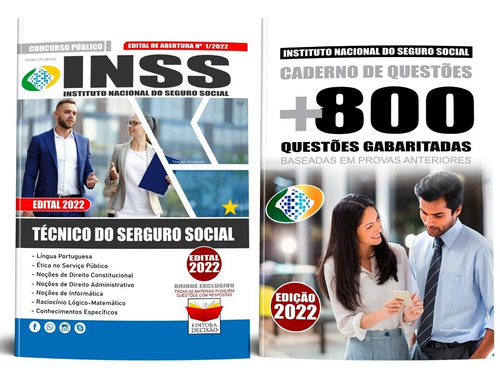  Apostila Kit Concurso Inss Técnico Do Seguro Social + Caderno De Testes - Atualizada - Edital 2022