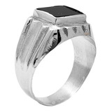 Anillo Sello Piedra Negra Clasico T30 Hombre Plata 980