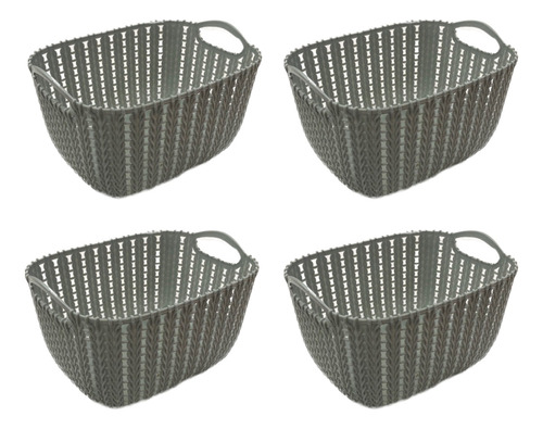 Canasto Organizador Plastico X4 Rattan Mini Gris Deco