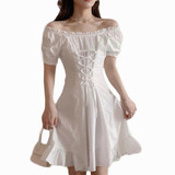 Elegante Mini Vestido Blanco Con Lazo De Seda Francesa