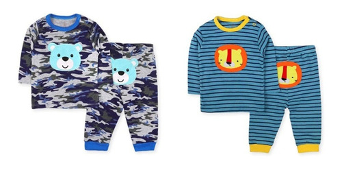 Pijamas Bebe Set 2 Conjuntos Manga Larga Para Niños Algodon