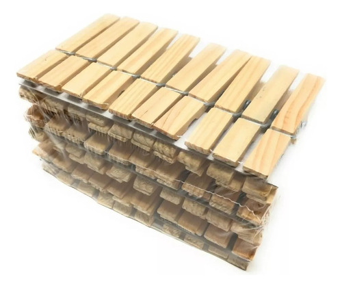 Pack 100 Ganchos Pinza Colgador En Madera Bambú