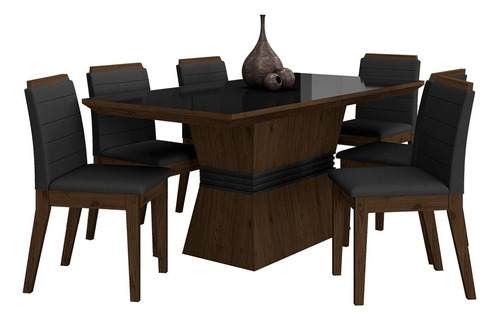 Conjunto Mesa De Jantar 6 Cadeiras Nairóbi Imb/pret/pre - Ma Cor Imbuia/preto/preto 06