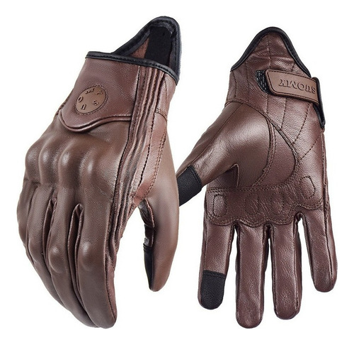 Vintage Hombres Mujeres Moto Guantes Cuero Motocicle *