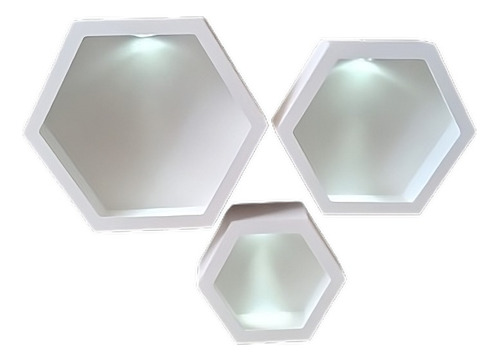 Trio Nicho Sextavado Colmeia Hexagonal Branco Com Led Toque