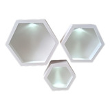 Trio Nicho Sextavado Colmeia Hexagonal Branco Com Led Toque