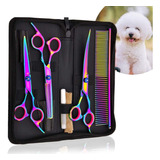 Set 3 Tijeras Prof Para Corte De Pelo Canino + Peine+estuche