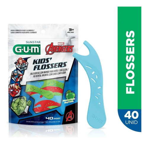 Flossers Avengers Fio Dental Infantil Com Cabo 40 Und - Gum