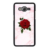 Funda Para Samsung Galaxy Marmol Rosa Blanco Flor Roja