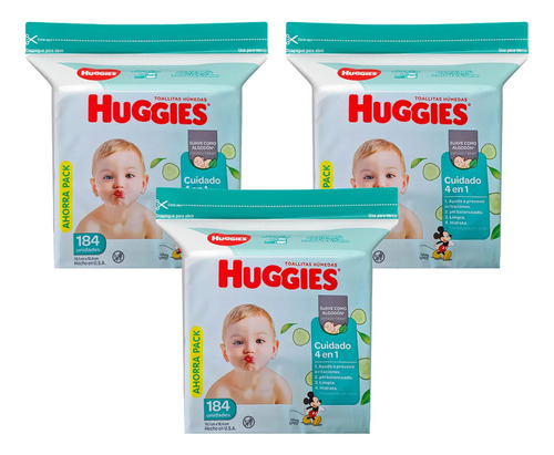 Toallas Humedas Huggies 4en1 3paq De 184und C/u