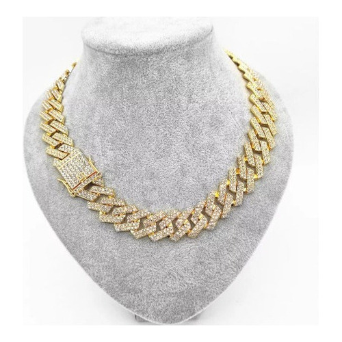 Collar Hombre Cadena Cubana Diamante Oro Plata 20cm