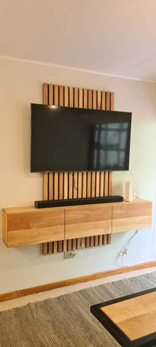 Rack Tv Con Panel Madera Lenga Patagónica 160x170x25 Cm