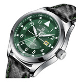Reloj Impermeable Naviforce Casual Calendar De Piel Color Del Bisel Verde/plata