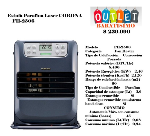 Estufa Parafina Laser Corona Fh-2506  Blue