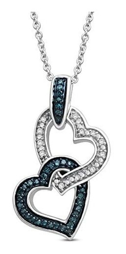 Jewelili Plata Esterlina Azul Y Collar De Diamante Blanco De