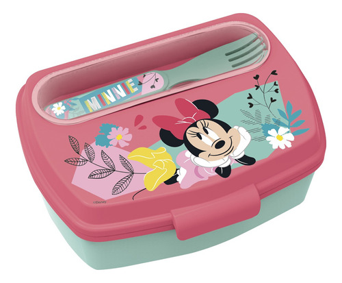 Lonchera Contenedor Con Cubiertos Minnie Mouse 1296 Color Rosa