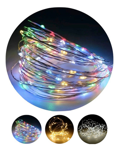 Guirnalda 30 Luces Led Alambre A Pila Deco Navidad Colores