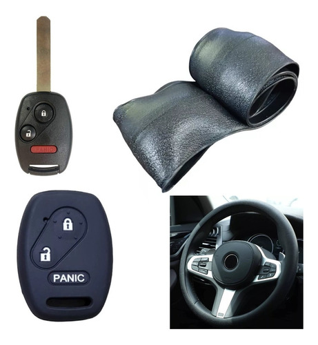 Cubre Volante + Funda Llave Silicona Honda City Civic Negro