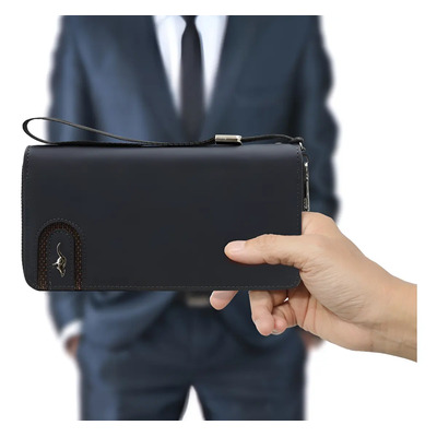 Cartera De Lujo Para Caballero Con Tarjetero Y Porta Celular Color Azul Diseño De La Tela Piel