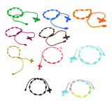 Uoyu - Juego De 10 Pulseras Hechas A Mano Con Cruz De Rosari