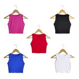 Crop Top  Combo X 5 Para Mujer Unicolor Licrada Blusa