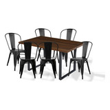 Comedor Industrial Mdf 140x90 + 6 Sillas Tolix Negro Matte