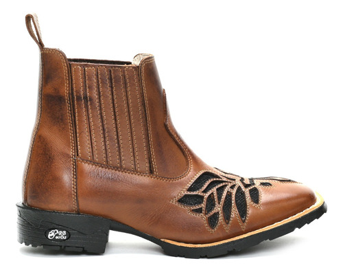 Bota Texana Em Couro Country Cano Curto Bico Quadrado Laser 