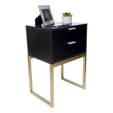 Mesa Cabeceira 40cm Preto Eco Industrial Gavetas Pés Dourado