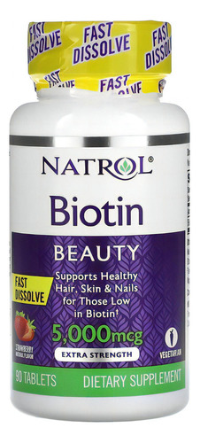 Natrol Biotina 5000 Mcg 90 Tabletas Sabor Fresa