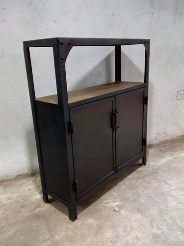 Estanteria Estilo Industrial Hierro Madera Gabinete Remaches