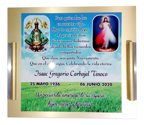 Placa Metálica 35x35 Impresa Urnas Nichos Dos Floreros