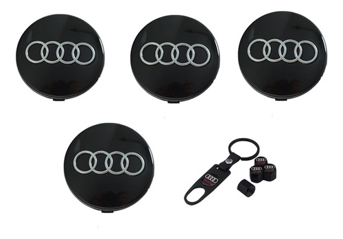 Kit Tapas Centro De Rin Llavero Audi 60mm A3 A4 A6 Negro