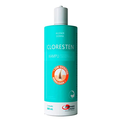 Shampoo Antifúngico Cloresten Agener Cão e Gato 500ml Fragrância Neutra | Frete grátis