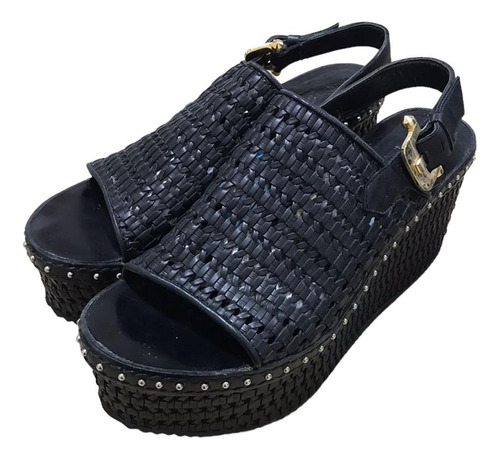 Sandalias Cuero Trenzado Negras Jazmin Chebar Talle 40 Aprox