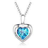 Collar Corazón Azul Plata 925 Mujer Joyas Elegante Amor