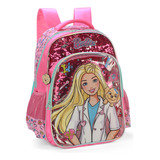 Mochila Escolar Rosa Barbie Veterinária Maxlog Acompanha Pet