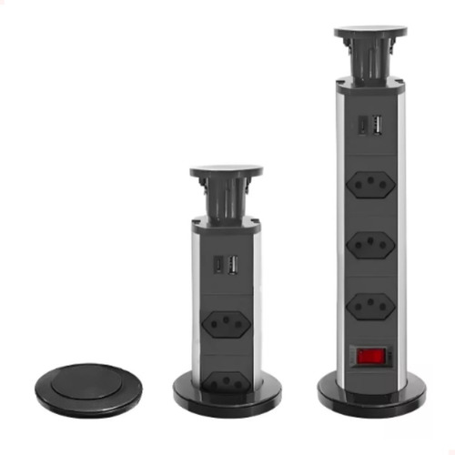 Torre Tomada Multiplug Embutir Retrátil Mesa Usb 3 Nivel